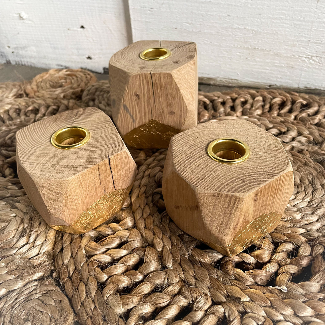 Beautiful Complicated Life Geometric Reclaimed Wood Candle Holders with Gold Leaf