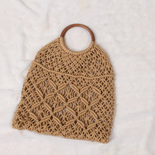 Load image into Gallery viewer, Cotton Crochet Tote Bag with Wooden Handle
